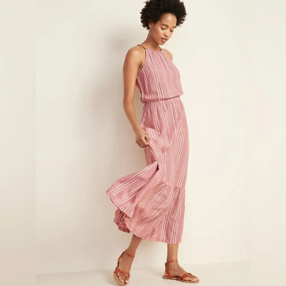 old navy striped maxi dress Fit & Flare Striped Halter Maxi Dress